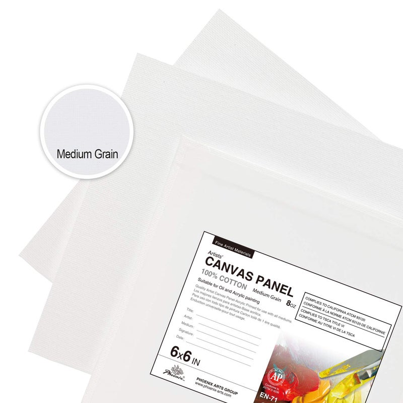 PHOENIX Small Painting Canvas Panels 6x6 Inch, 12 Value Pack - 8 Oz Triple Primed 100% Cotton Acid Free Square Canvas Boards for Painting, White Blank Flat Canvas Boards for Acrylic, Oil Paints - Image 3